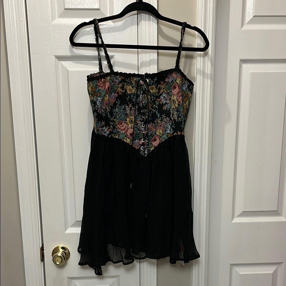 Cider Secret Garden Corset Mini Dress Black NWT